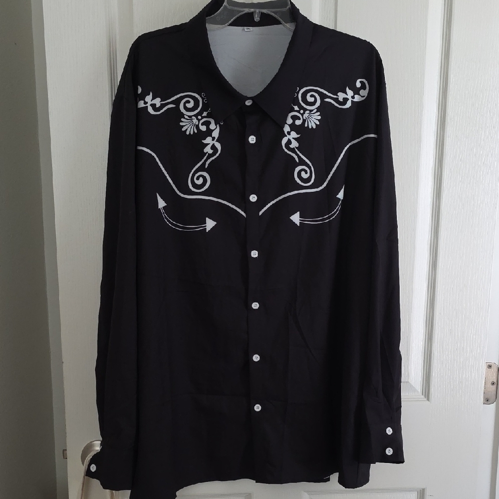 Black Western Shirt with White Design